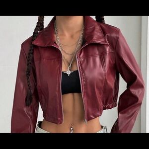 Women's Burgundy Faux Leather Jacket